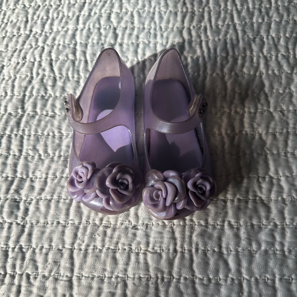 Mini Melissa Purple Jelly Mary Jane Shoes with Floral Appliques